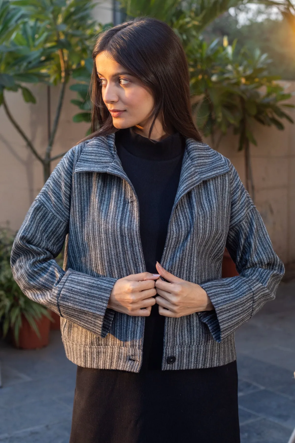 Orchid Dark grey Short Wool Jacket