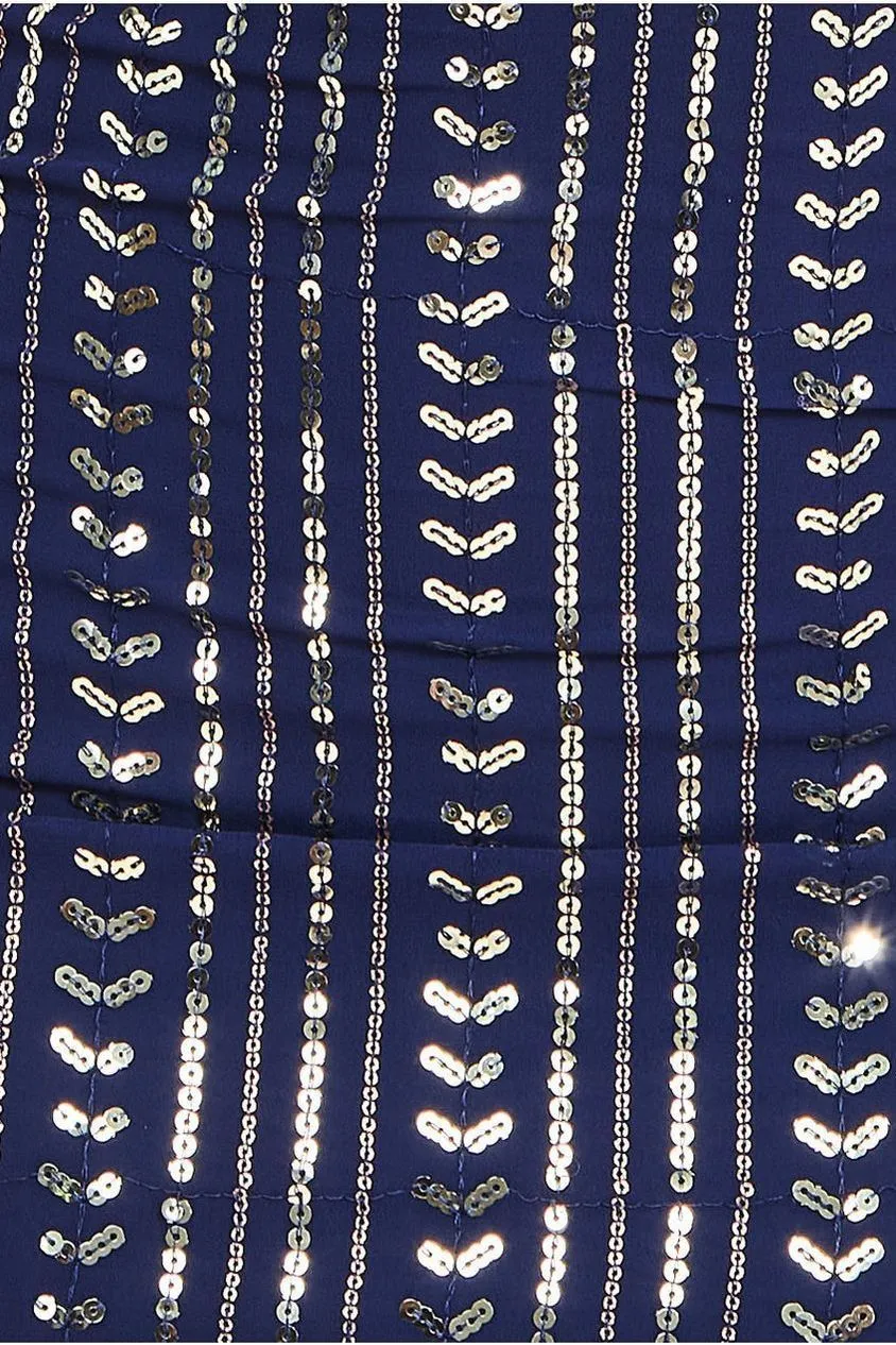 Patterned Sequin Cut Out Midi Dress - Navy by Goddiva