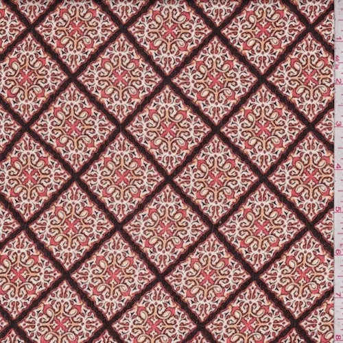 Persimmon Orange Scroll Lattice Crinkled Gauze Fabric