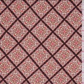 Persimmon Orange Scroll Lattice Crinkled Gauze Fabric