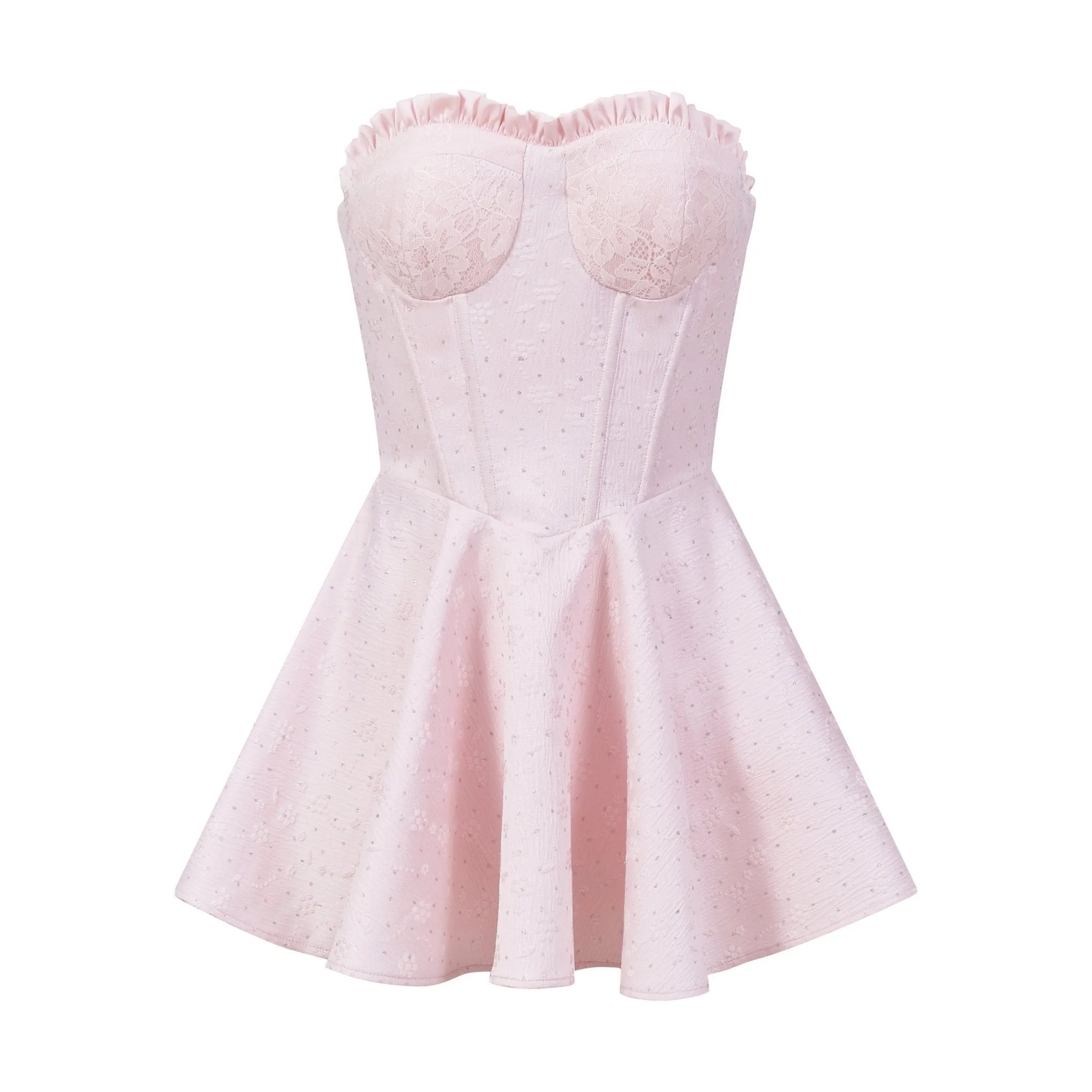 Pink Shimmering Silver Jacquard Wood Ear Trim Sheath Dress