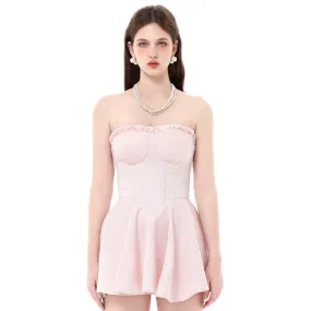 Pink Shimmering Silver Jacquard Wood Ear Trim Sheath Dress