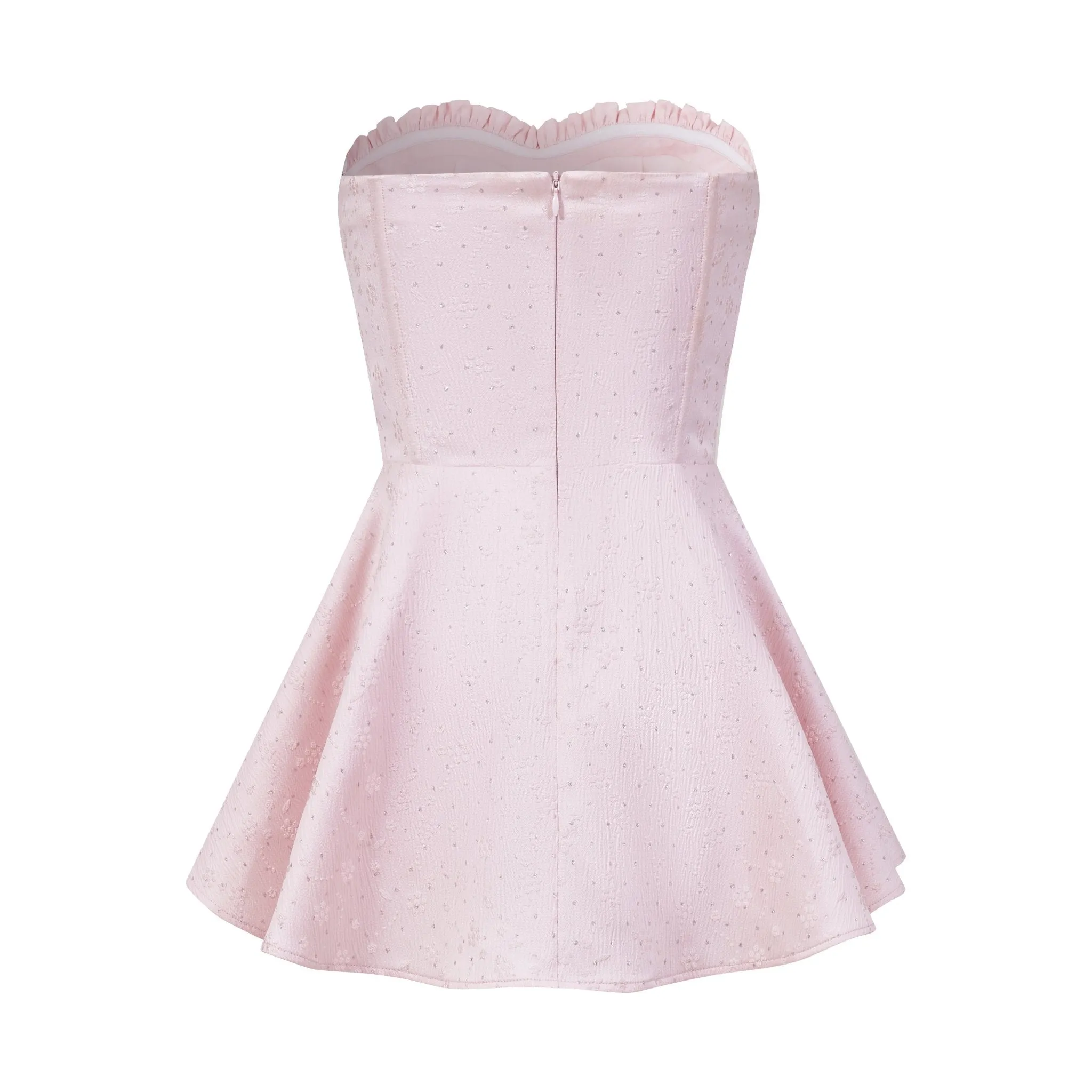 Pink Shimmering Silver Jacquard Wood Ear Trim Sheath Dress