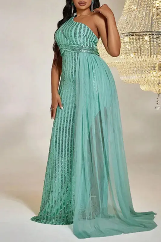 Plus Size So Divine Green Stripe Side Sash Maxi Dress