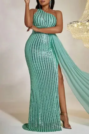 Plus Size So Divine Green Stripe Side Sash Maxi Dress
