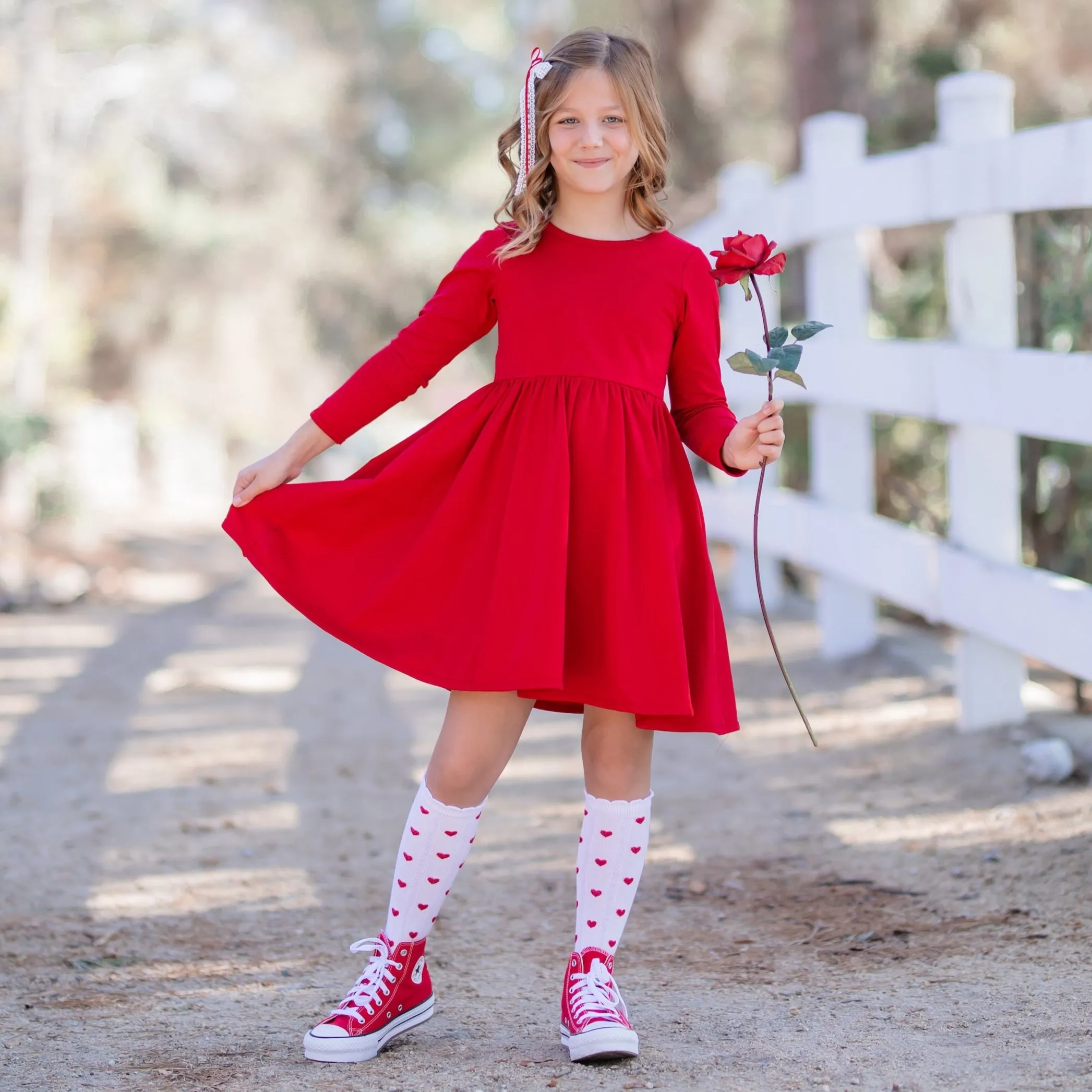 Red Long Sleeve Everyday Dress