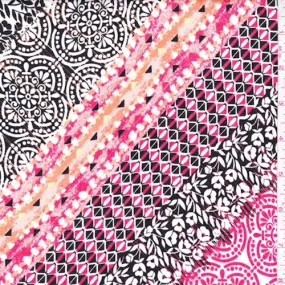 Red/Black/White Deco Diagonal Stripe Crepon Fabric