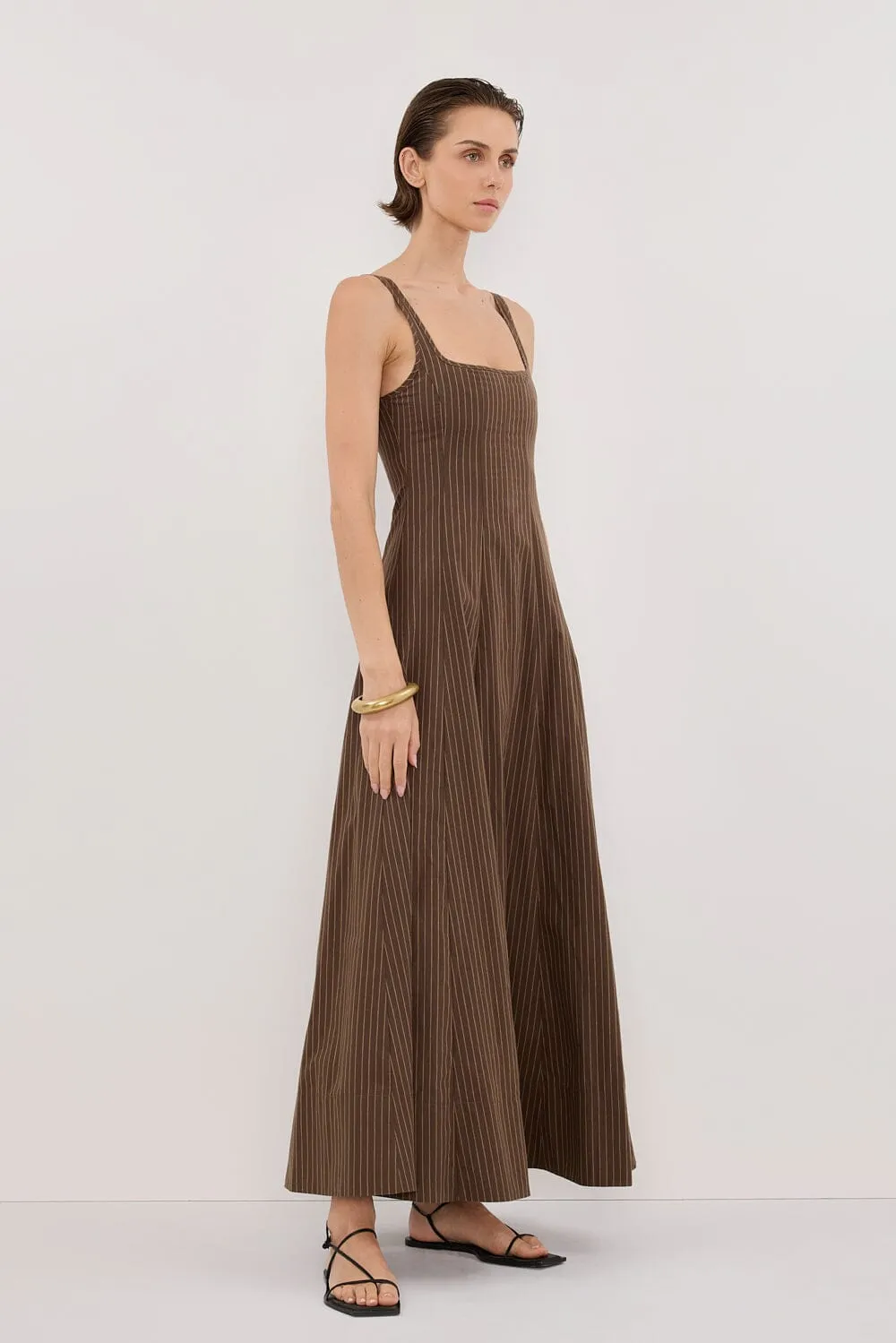 RILEY CHOCOLATE STRIPE MIDI DRESS