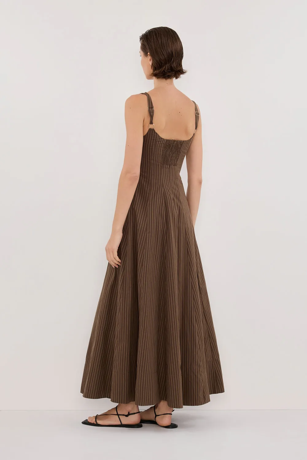 RILEY CHOCOLATE STRIPE MIDI DRESS