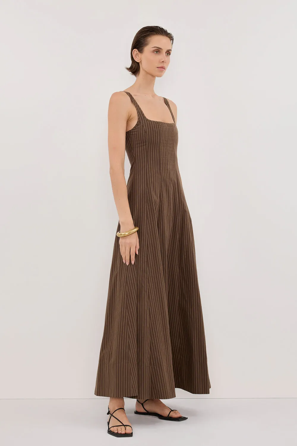 RILEY CHOCOLATE STRIPE MIDI DRESS