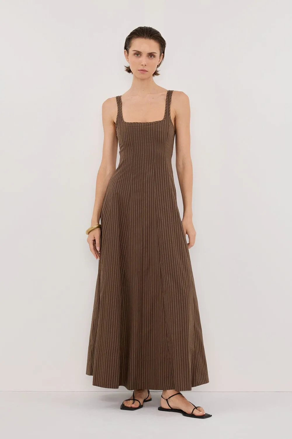 RILEY CHOCOLATE STRIPE MIDI DRESS