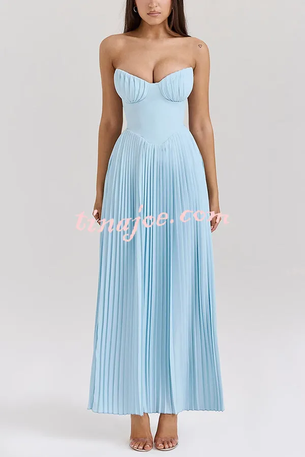 Romantic and Elegant Pleated Strapless Maxi Dress