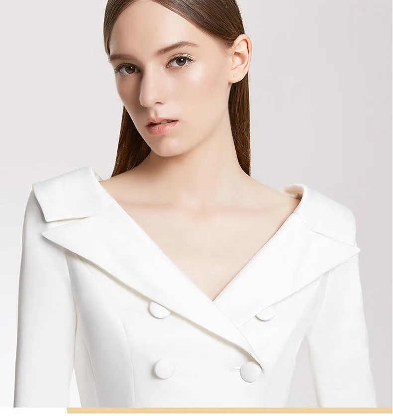 Runway Double Deasted Deep V Neck Long Sleeve Dress