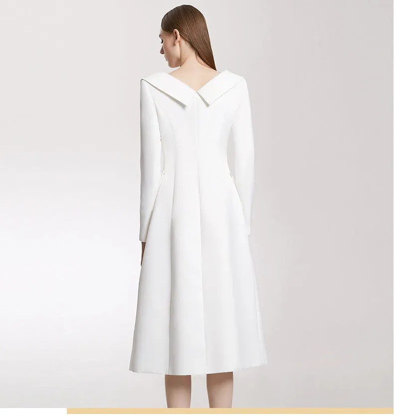 Runway Double Deasted Deep V Neck Long Sleeve Dress