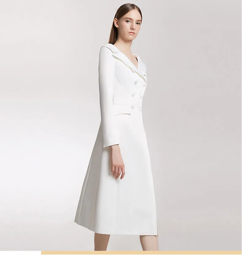 Runway Double Deasted Deep V Neck Long Sleeve Dress