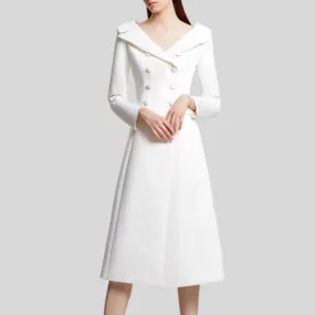 Runway Double Deasted Deep V Neck Long Sleeve Dress