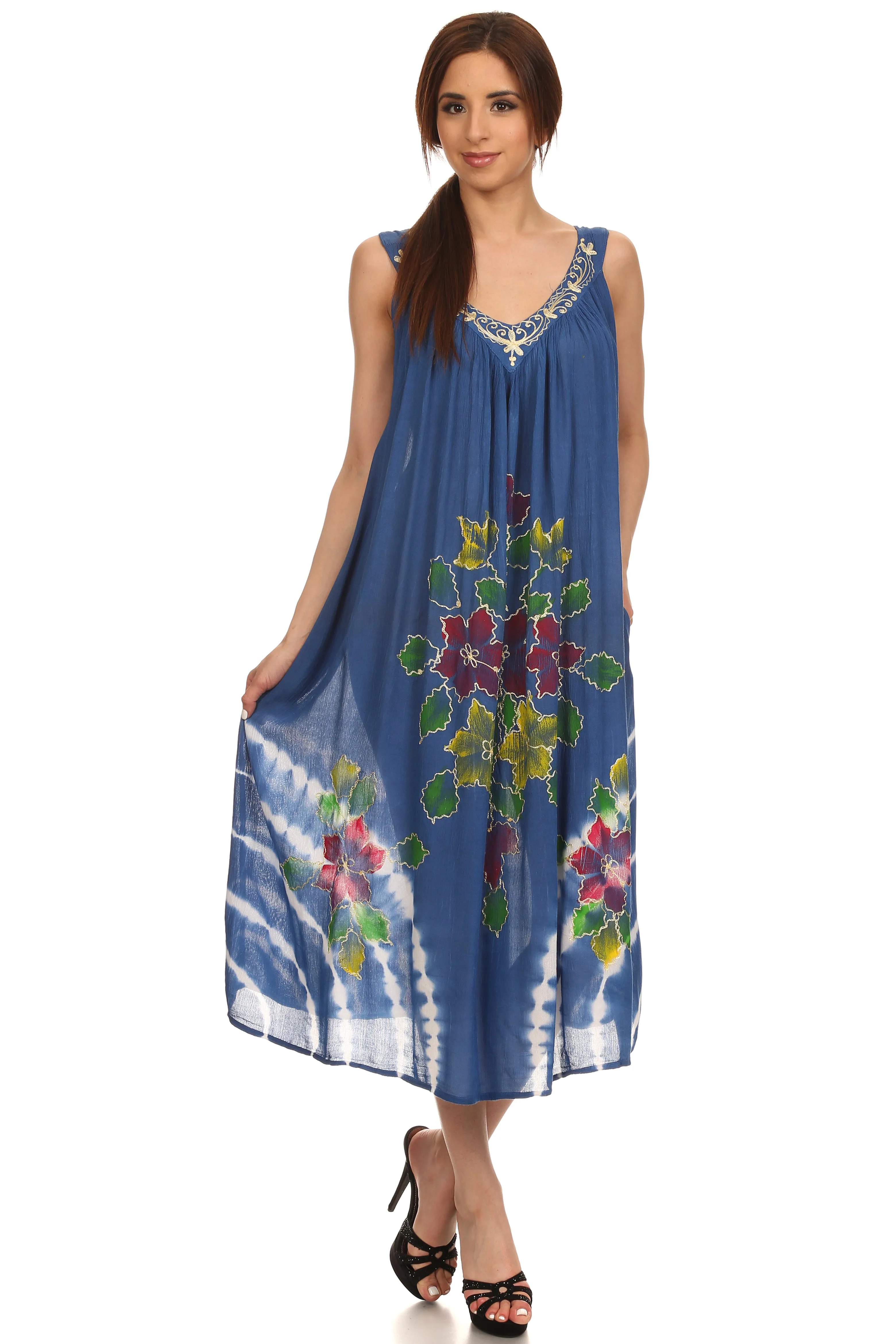 Sakkas Kira Embroidered Relaxed Fit with Pockets Tank Dress / Cover Up