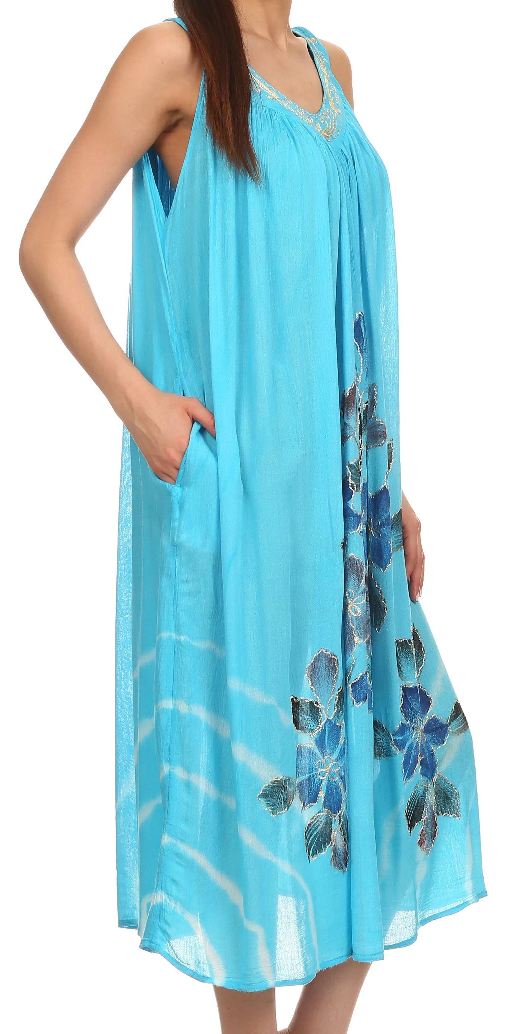 Sakkas Kira Embroidered Relaxed Fit with Pockets Tank Dress / Cover Up