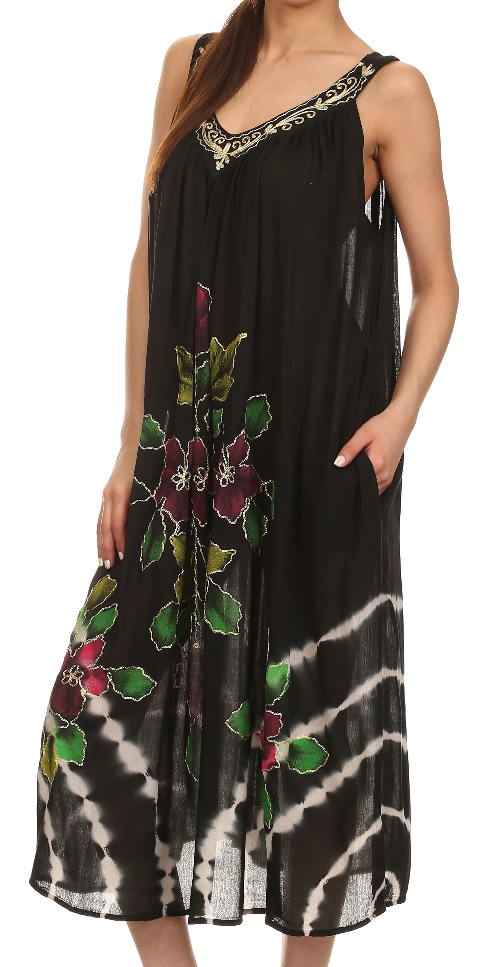 Sakkas Kira Embroidered Relaxed Fit with Pockets Tank Dress / Cover Up