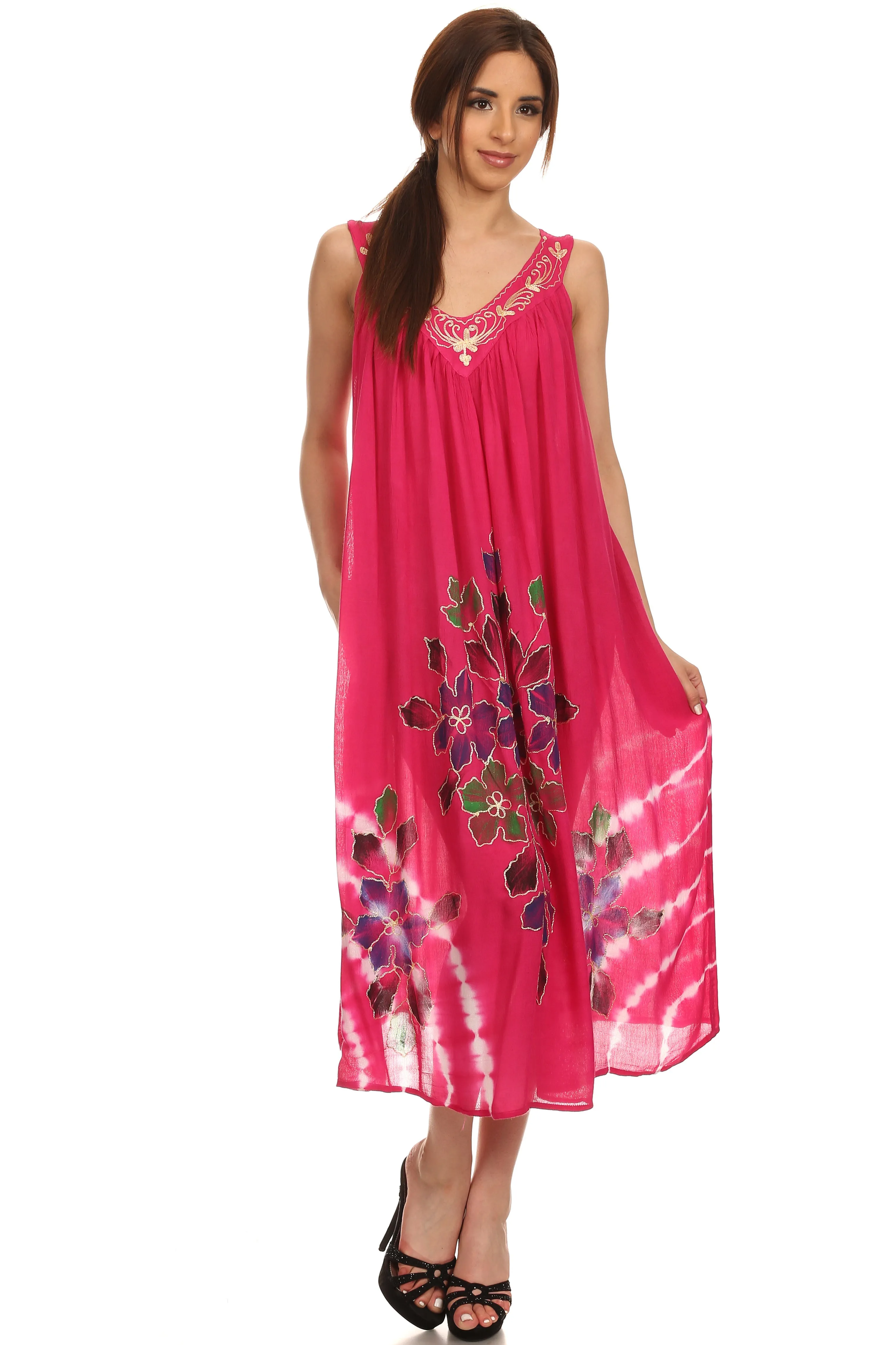 Sakkas Kira Embroidered Relaxed Fit with Pockets Tank Dress / Cover Up