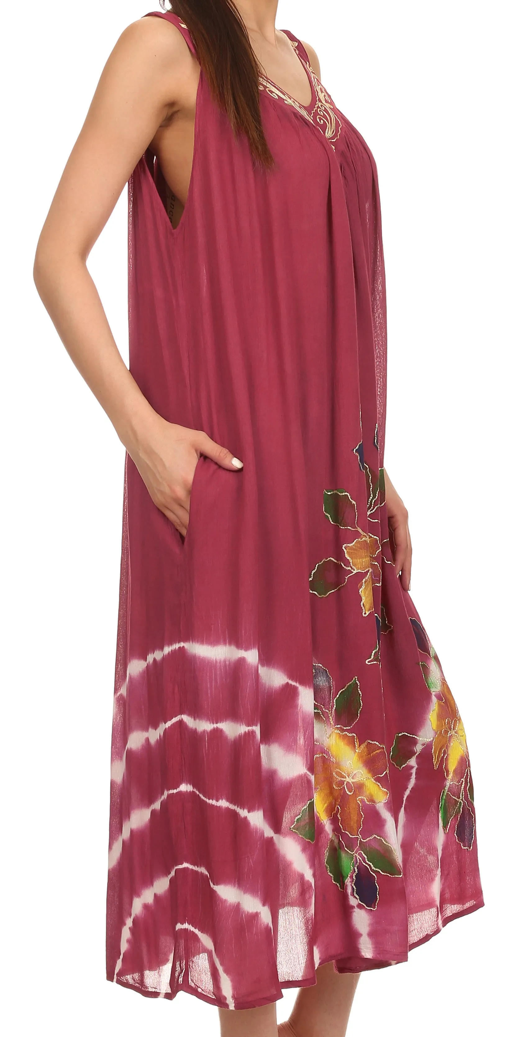 Sakkas Kira Embroidered Relaxed Fit with Pockets Tank Dress / Cover Up