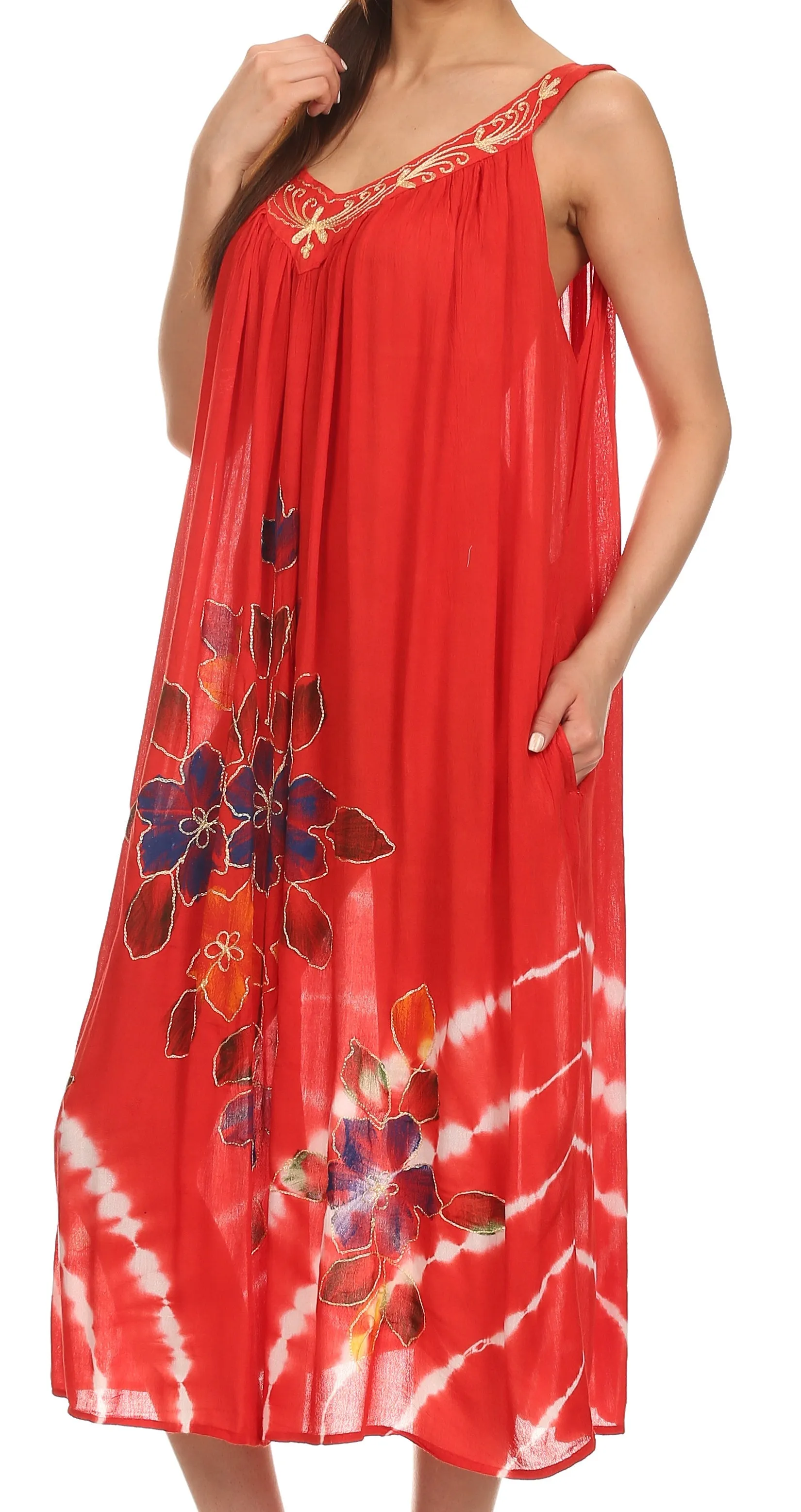 Sakkas Kira Embroidered Relaxed Fit with Pockets Tank Dress / Cover Up