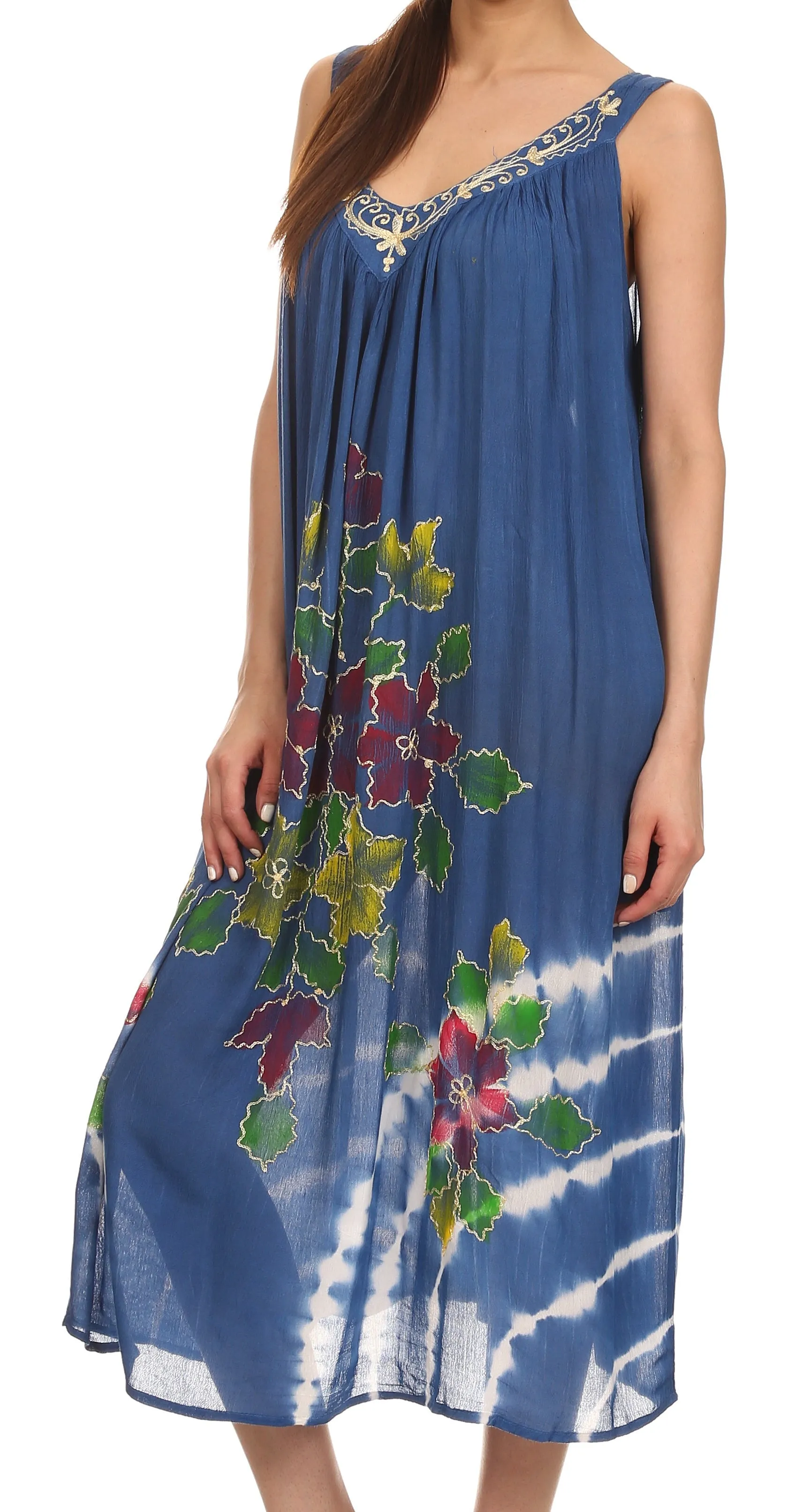 Sakkas Kira Embroidered Relaxed Fit with Pockets Tank Dress / Cover Up