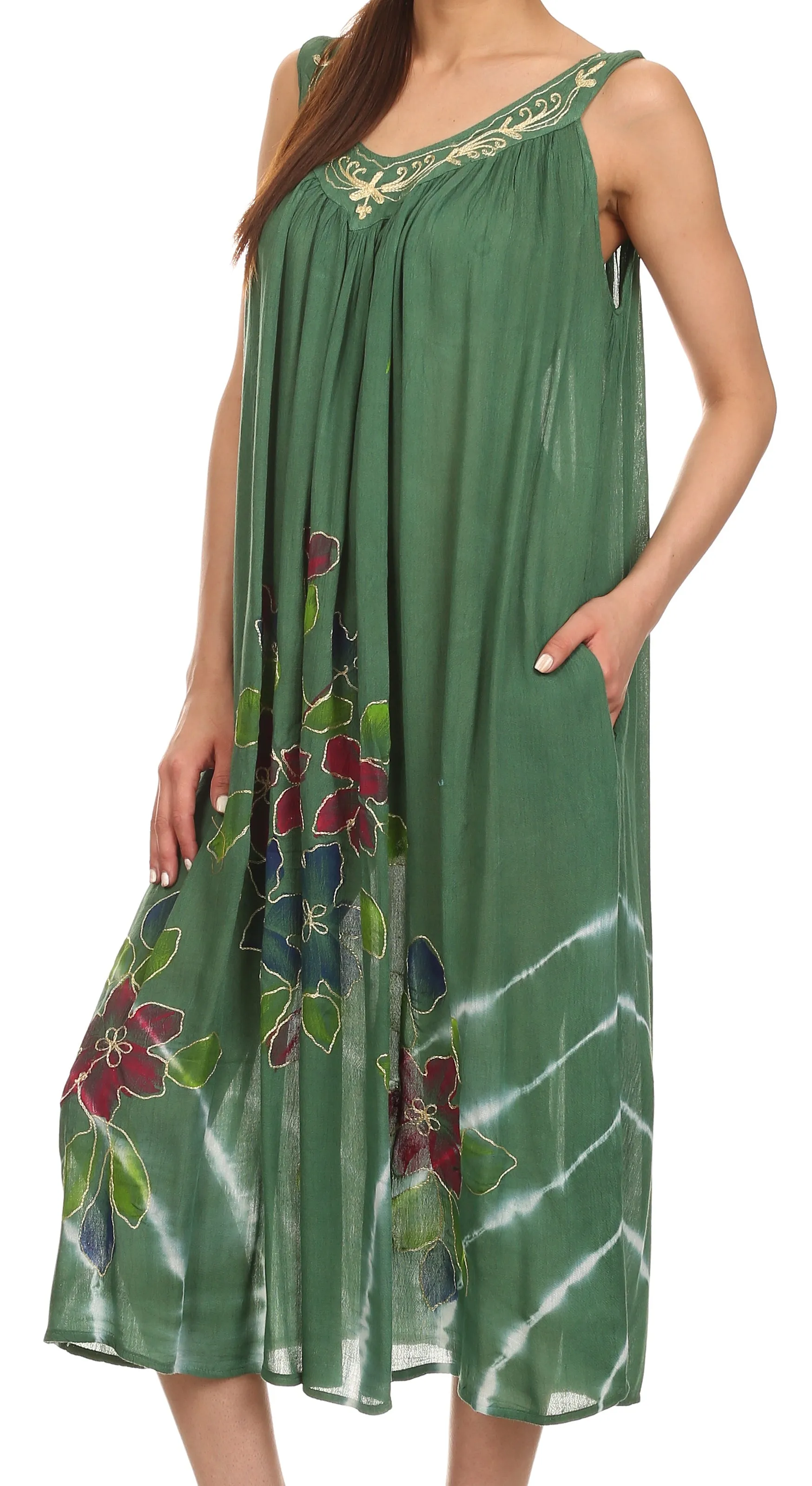 Sakkas Kira Embroidered Relaxed Fit with Pockets Tank Dress / Cover Up