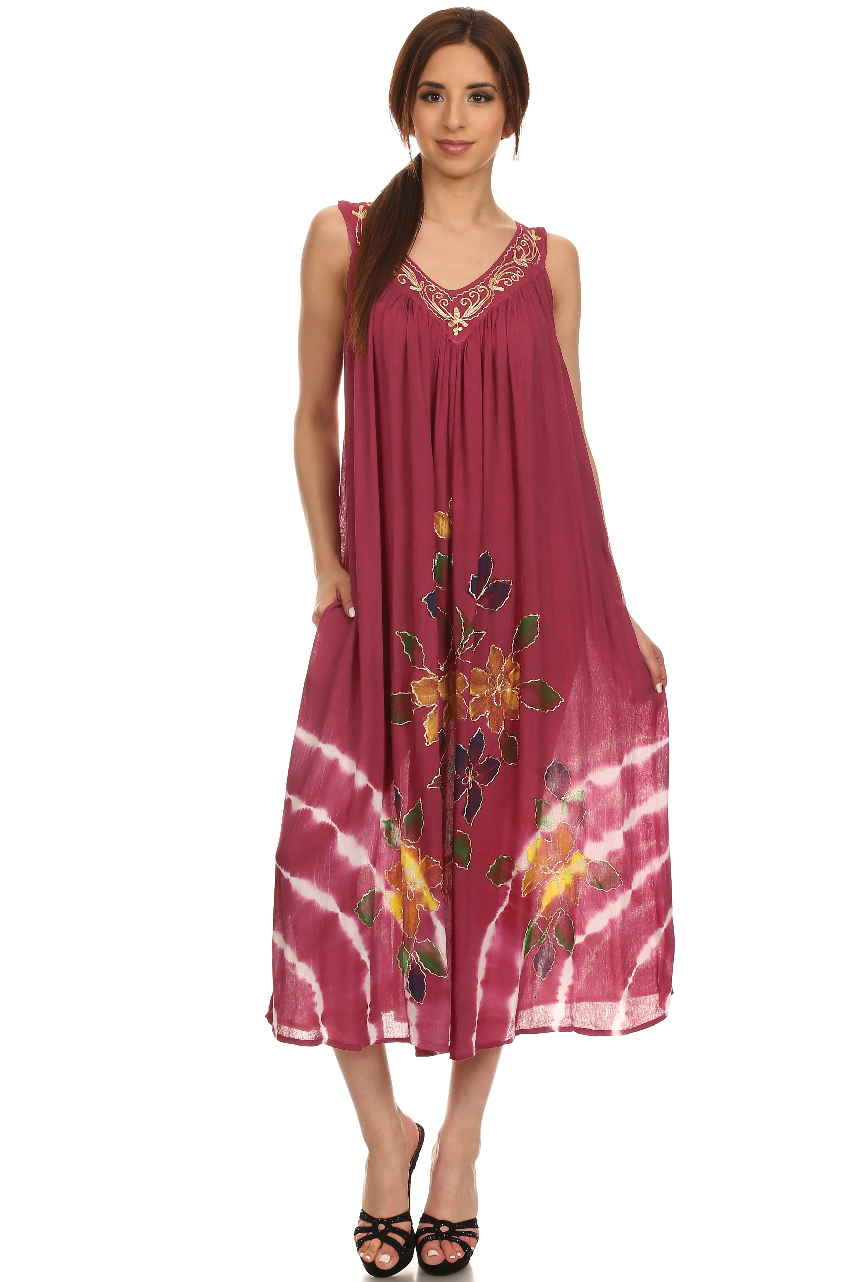 Sakkas Kira Embroidered Relaxed Fit with Pockets Tank Dress / Cover Up