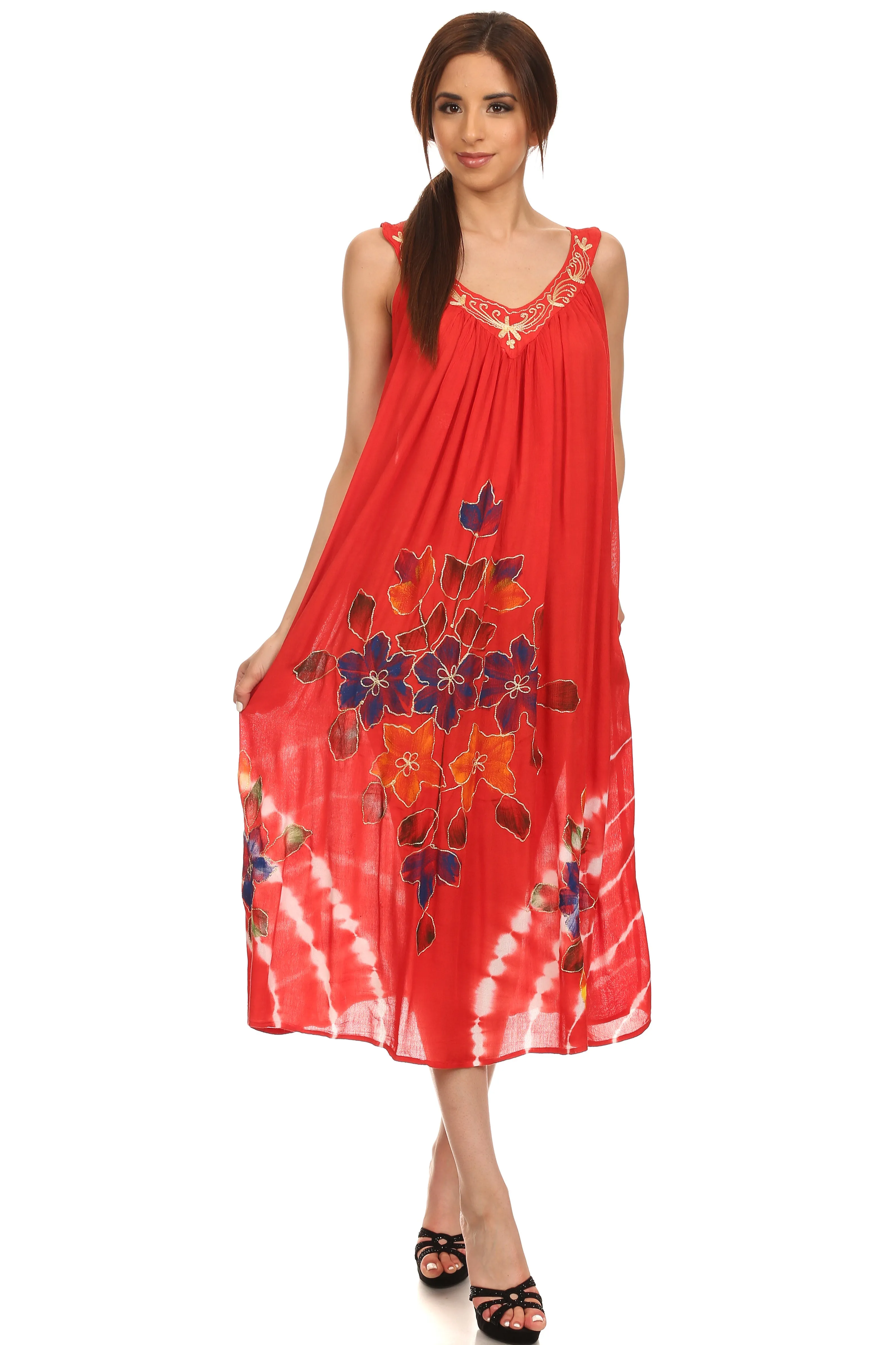 Sakkas Kira Embroidered Relaxed Fit with Pockets Tank Dress / Cover Up