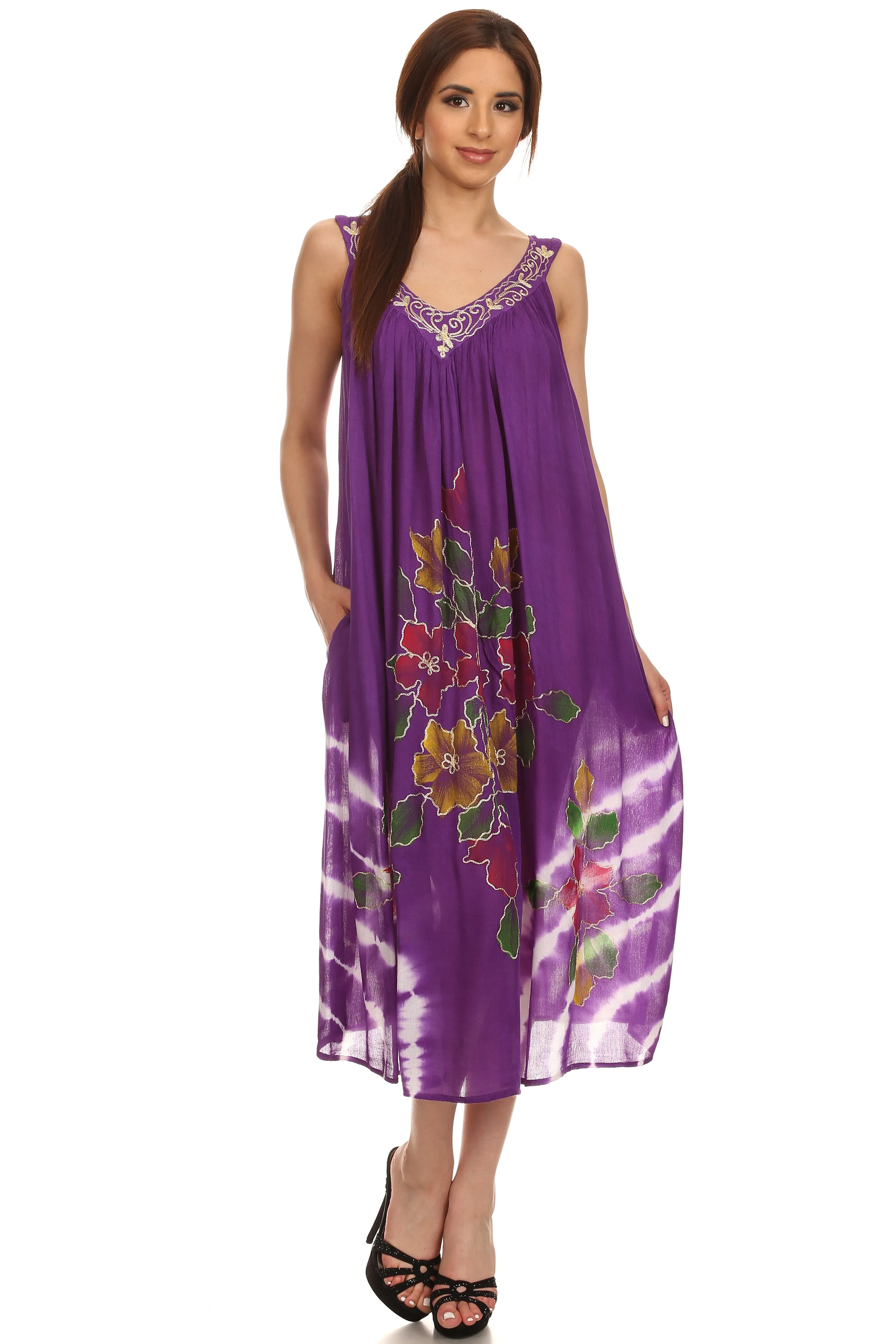 Sakkas Kira Embroidered Relaxed Fit with Pockets Tank Dress / Cover Up