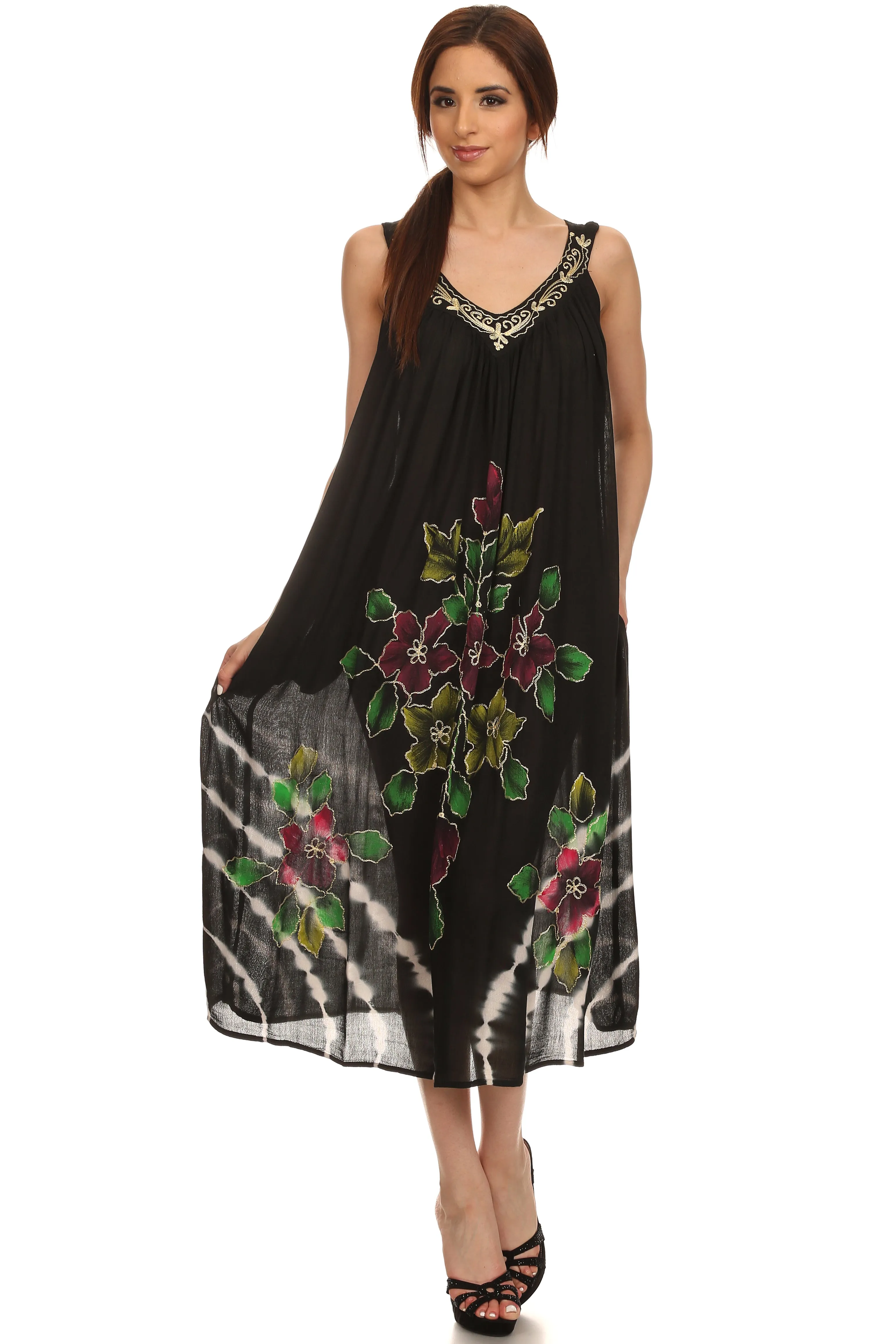 Sakkas Kira Embroidered Relaxed Fit with Pockets Tank Dress / Cover Up