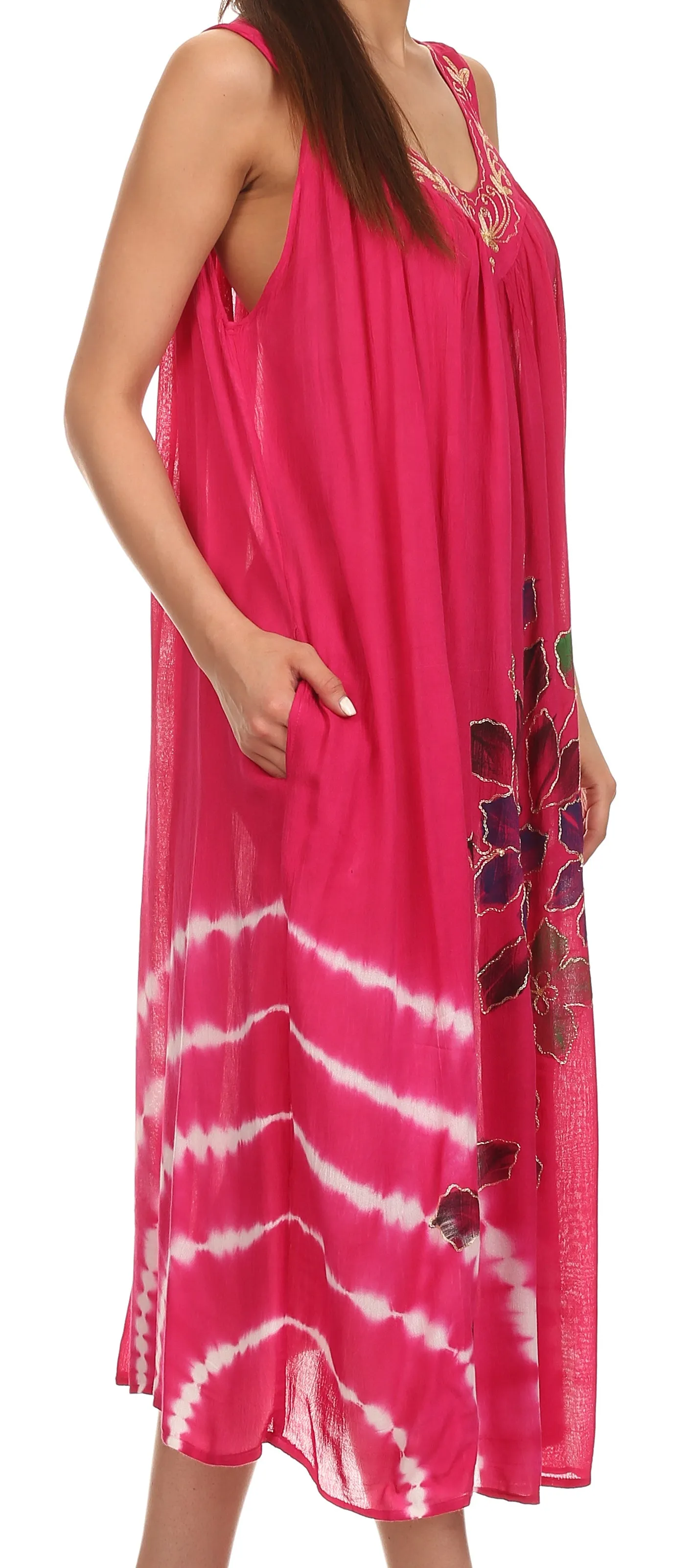 Sakkas Kira Embroidered Relaxed Fit with Pockets Tank Dress / Cover Up