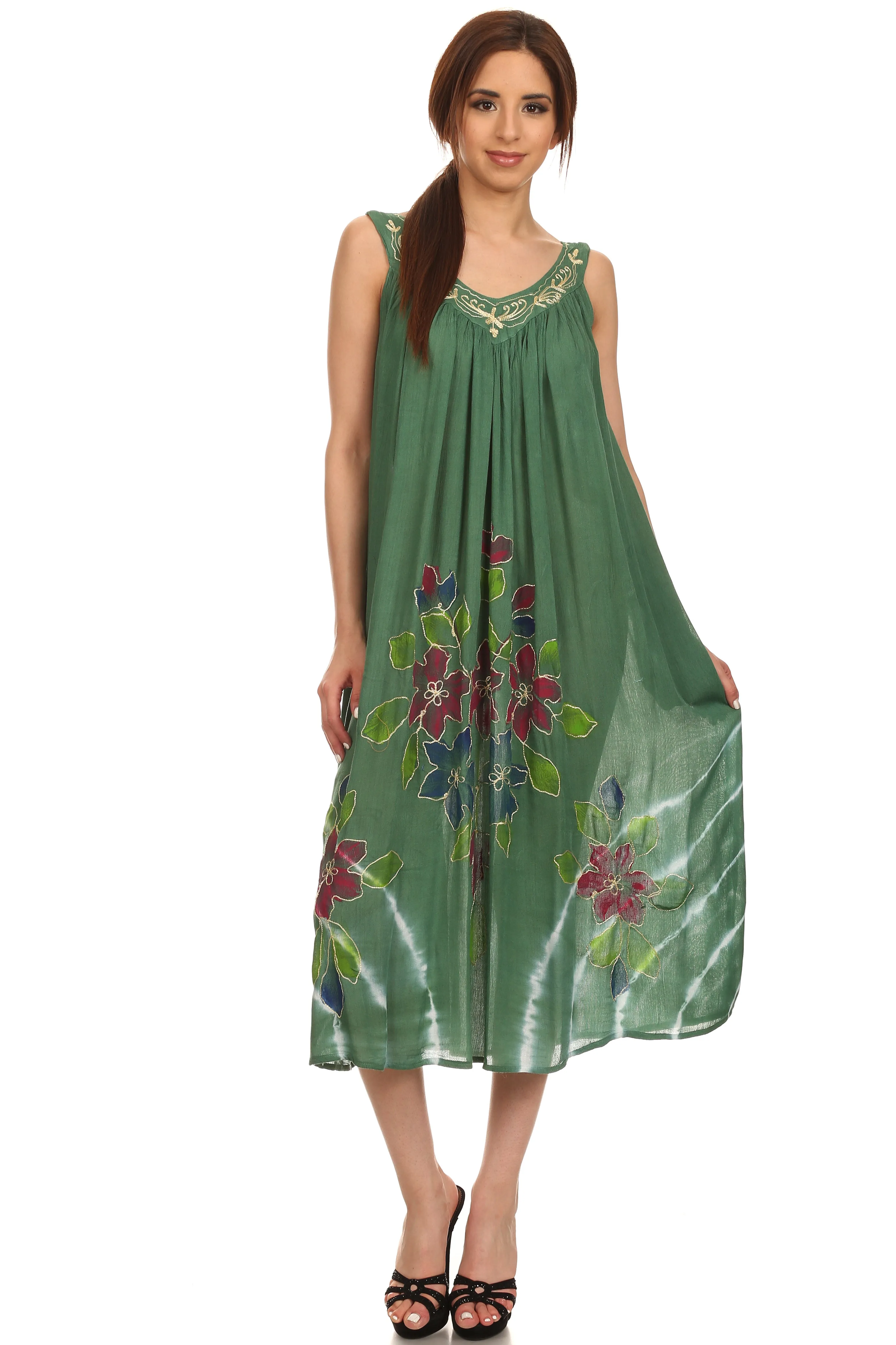 Sakkas Kira Embroidered Relaxed Fit with Pockets Tank Dress / Cover Up