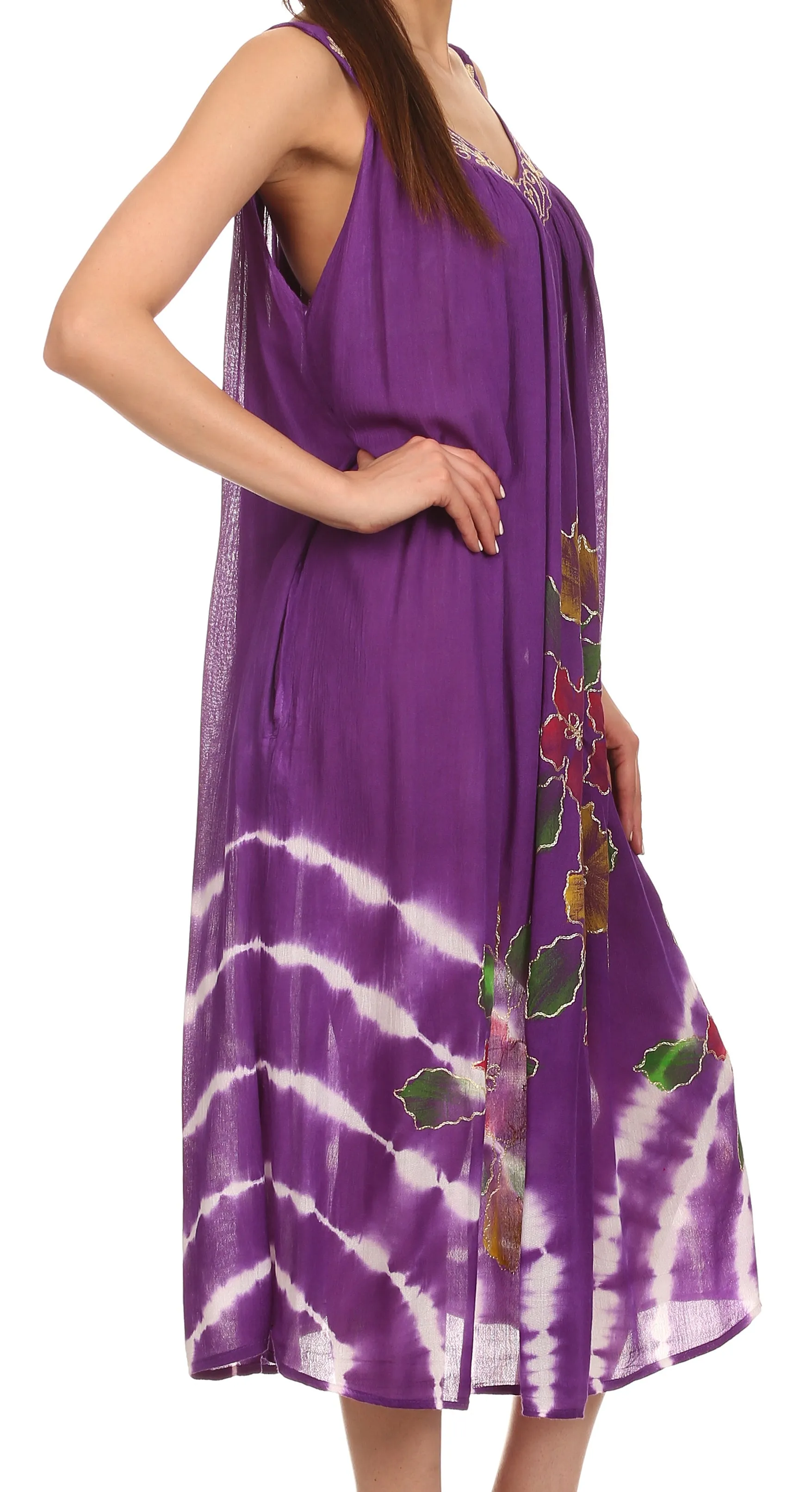 Sakkas Kira Embroidered Relaxed Fit with Pockets Tank Dress / Cover Up