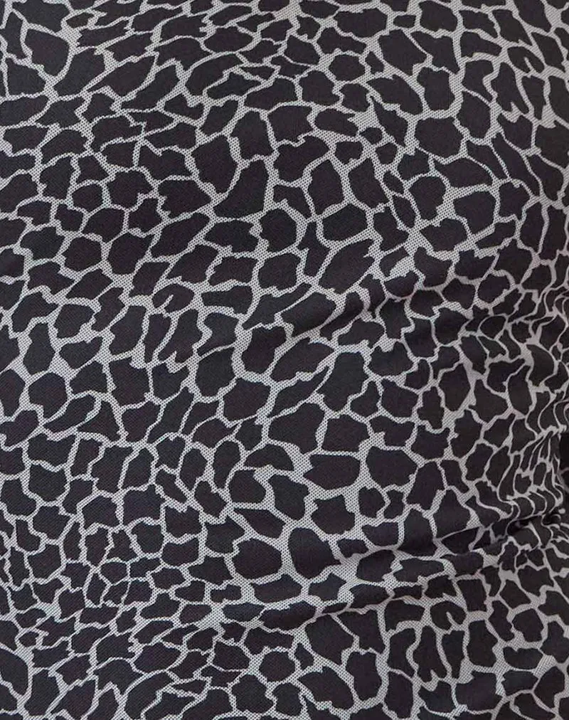 Sartika A Line Mini Dress in Giraffe Black and Cream