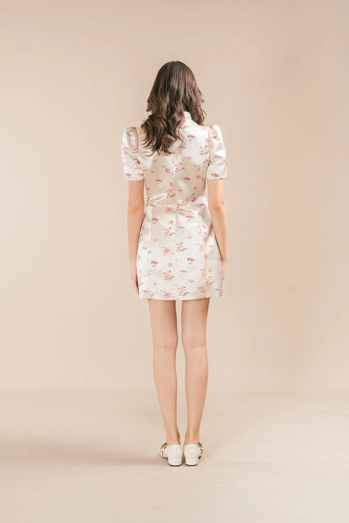 Shervin Embroidered Silk Short Cheongsam Dress