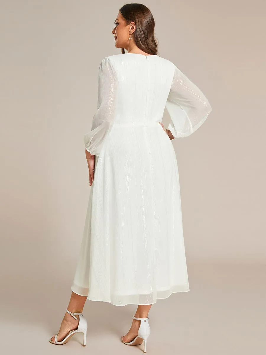 Shimmering Long Sleeve V-Neck Chiffon Twist Knot A-Line Wedding Dress