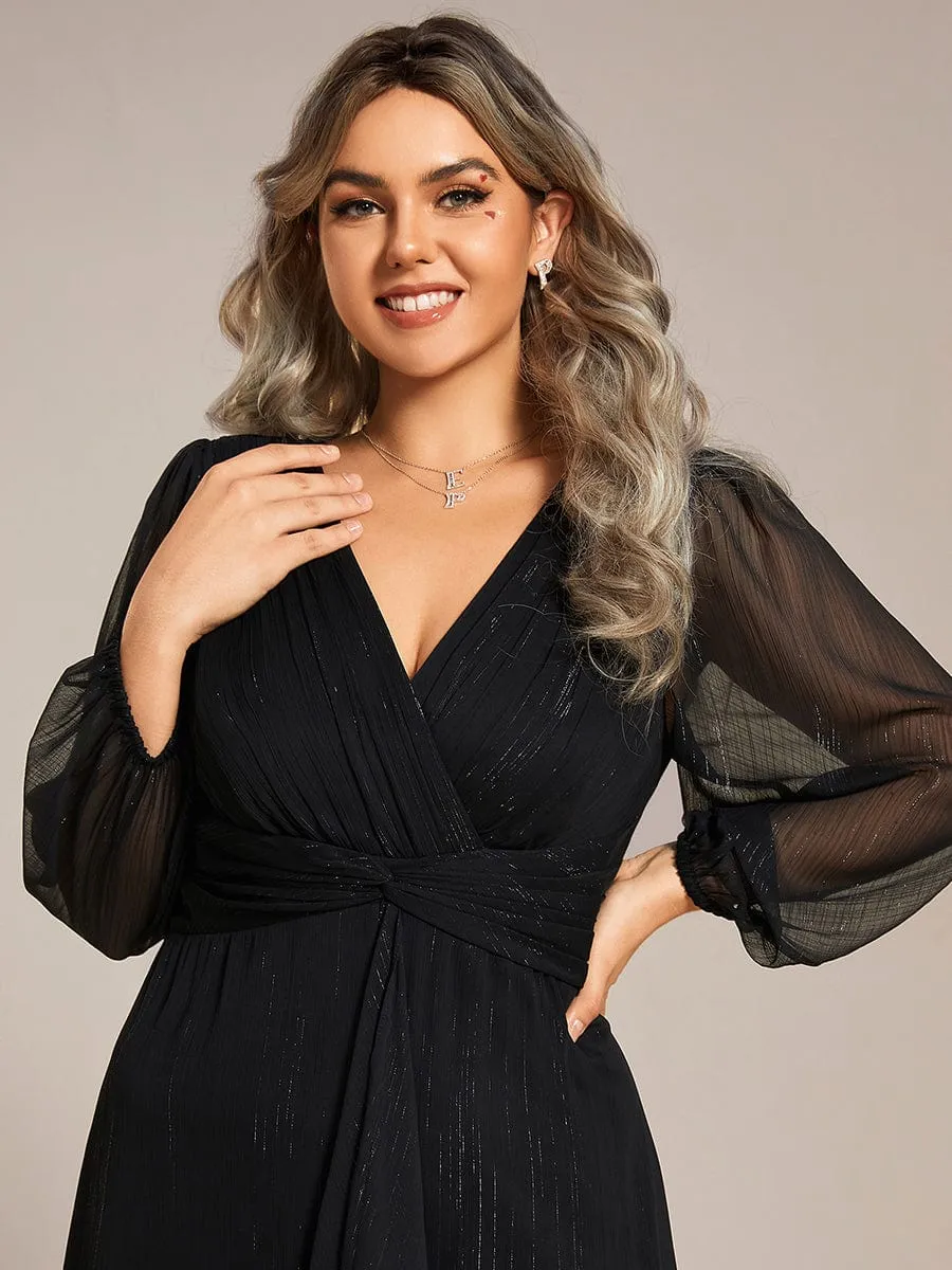 Shimmering Long Sleeve V-Neck Chiffon Twist Knot A-Line Wedding Dress