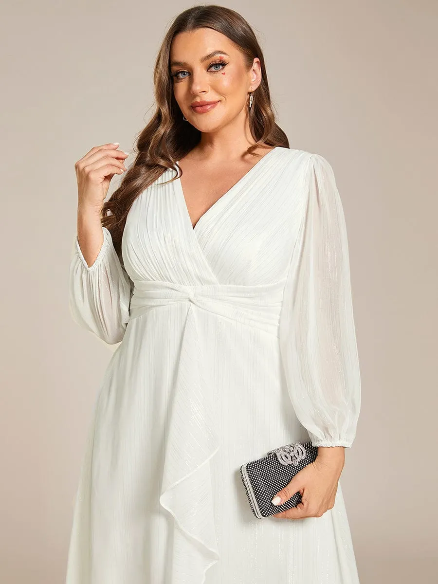 Shimmering Long Sleeve V-Neck Chiffon Twist Knot A-Line Wedding Dress