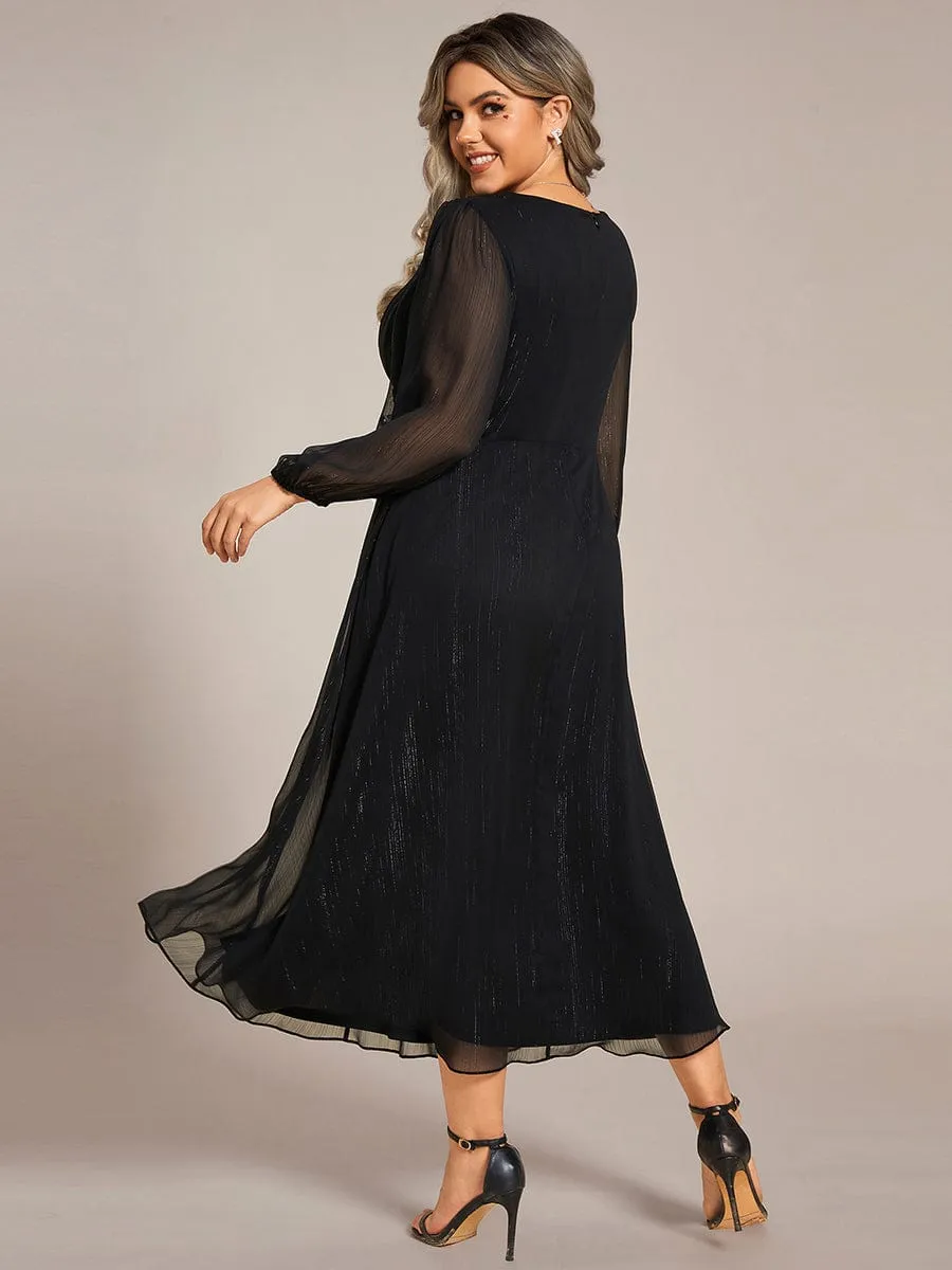 Shimmering Long Sleeve V-Neck Chiffon Twist Knot A-Line Wedding Dress