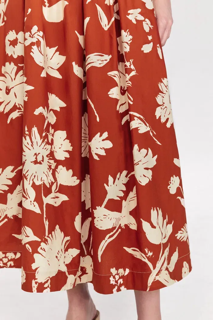 Sienna Asymetrical Strap Flora Print Cami Dress in Matte Cotton