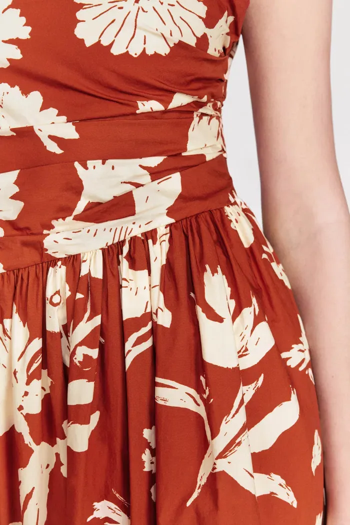 Sienna Asymetrical Strap Flora Print Cami Dress in Matte Cotton