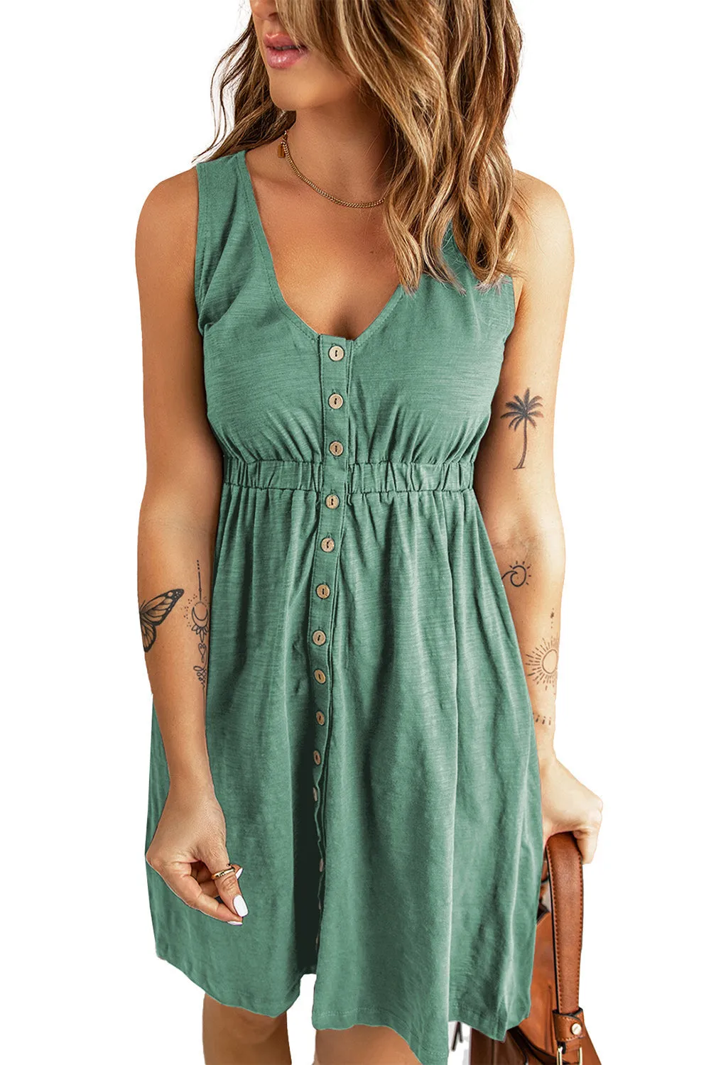 Sleeveless High Waist Mini Dress