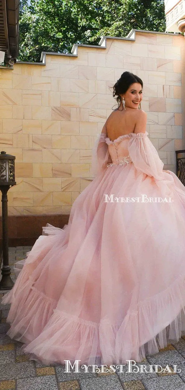Sweetheart Elegant 3/4 Off-Shoulder Sleeves And Appliques Wedding Dresses, TYP0096