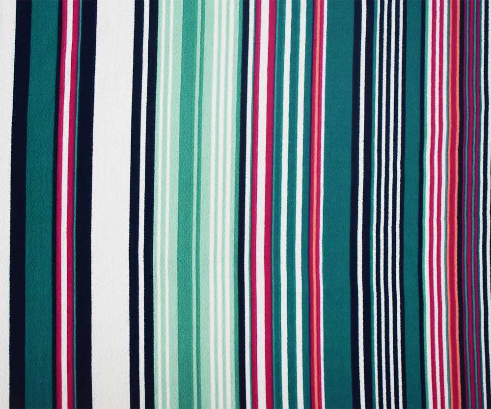 Teal-Pink-Multi Stripe Printed Poly Crepe Georgette Woven Fabric