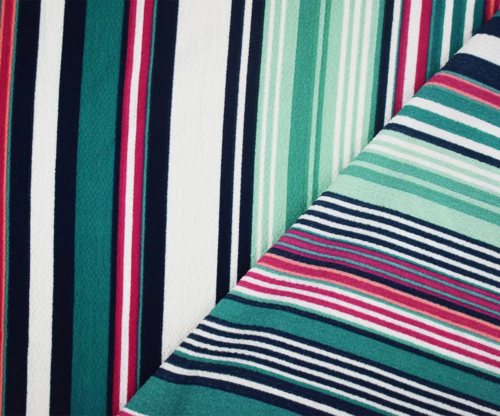 Teal-Pink-Multi Stripe Printed Poly Crepe Georgette Woven Fabric