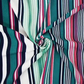 Teal-Pink-Multi Stripe Printed Poly Crepe Georgette Woven Fabric