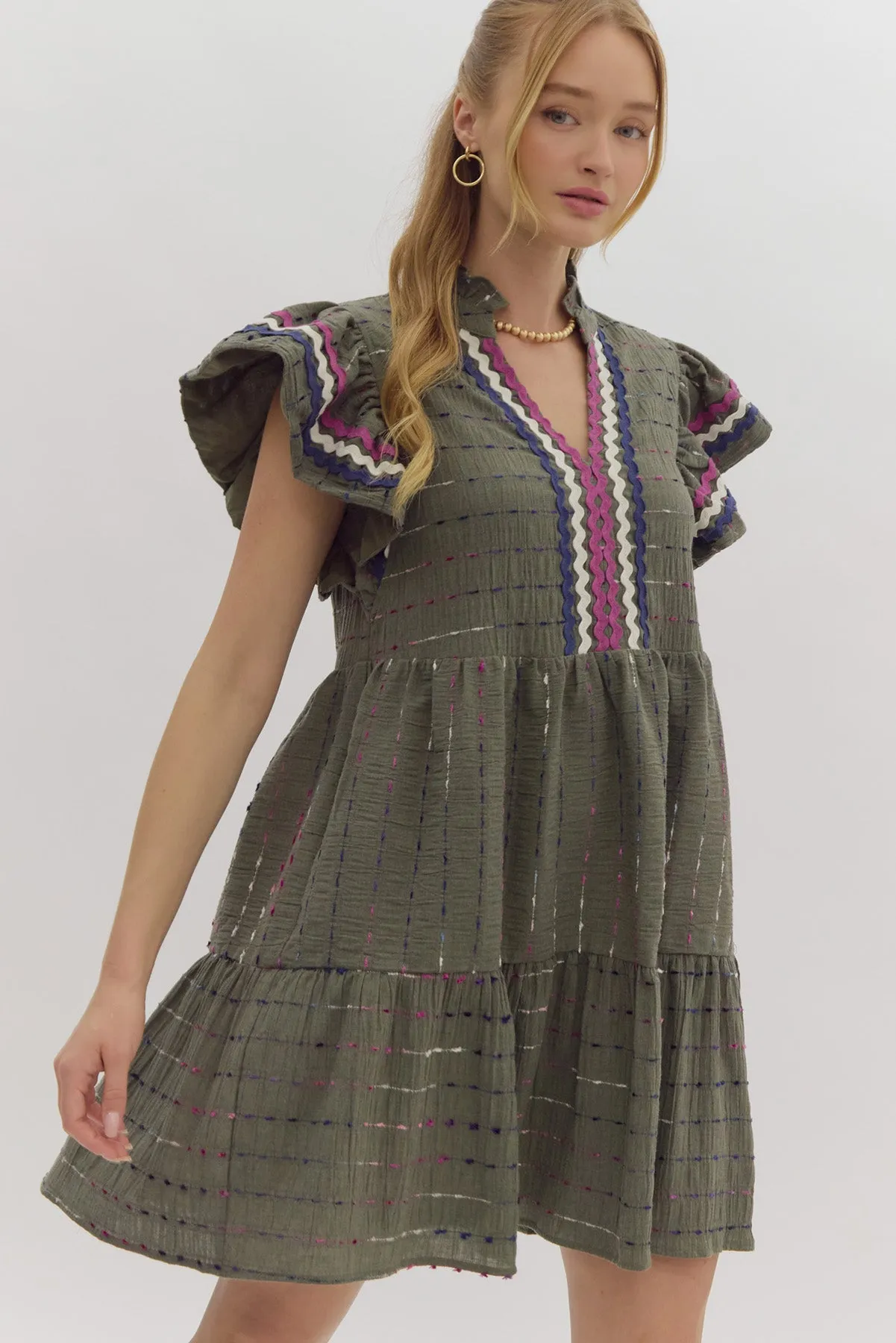 Textured Flutter Sleeve Mini Dress