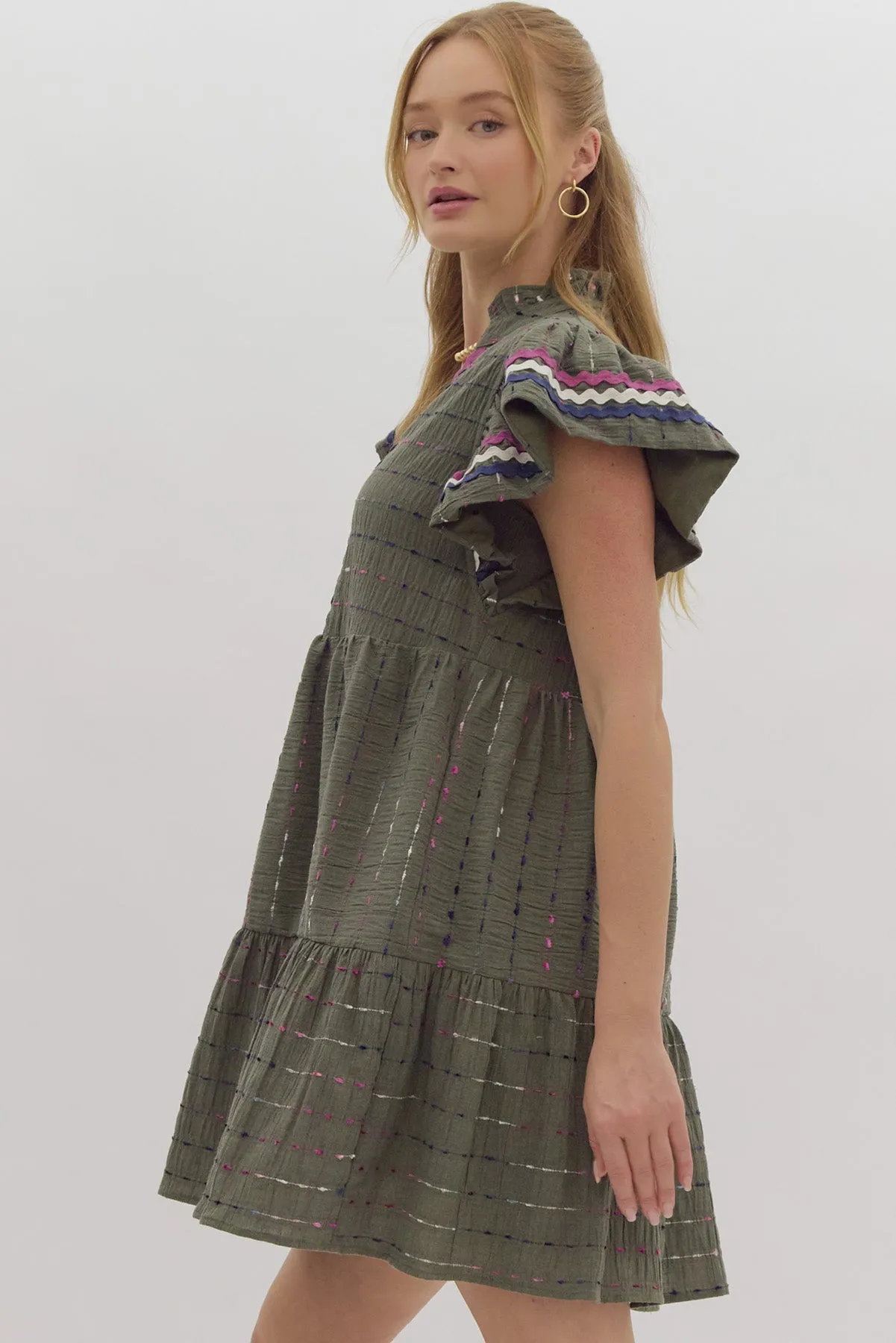 Textured Flutter Sleeve Mini Dress